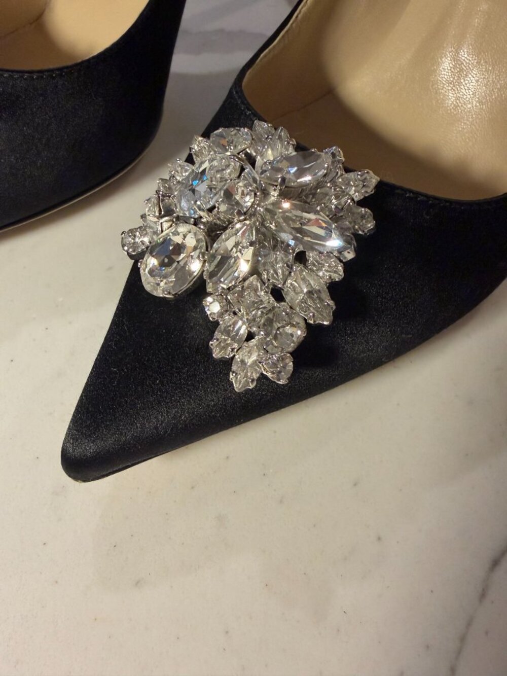 Jimmy Choo Romy Black Satin Crystal Jewel Brooch Pumps - IT 38 - Picture 3 of 6
